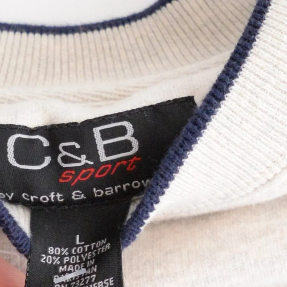Vintage 90S Croft And Barrow Sport Cream Navy Embroidered  Usa Crew Neck Sweater - Picture 10 of 13